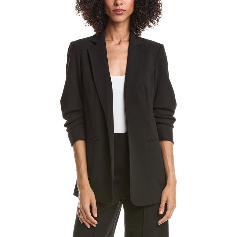 Anne Klein Womens  Scrunch Sleeve Open Jacket, Black